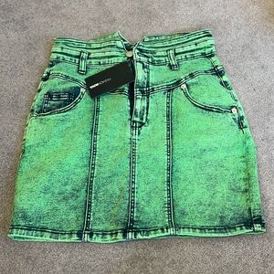 Fashion Nova Green Acid Washed Jean Skirt